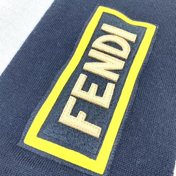 FENDI FXS124 Bicolor logo Scarf wool Black x White - Picture 5 of 8